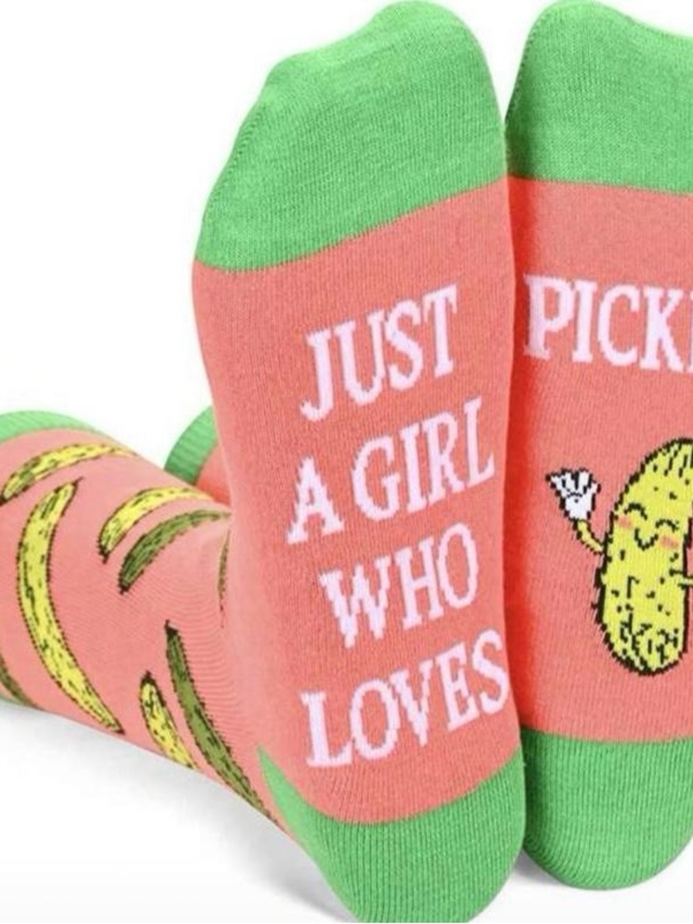 Kids Coral & Green Novelty Banana Socks - Fun Printed Crew Socks